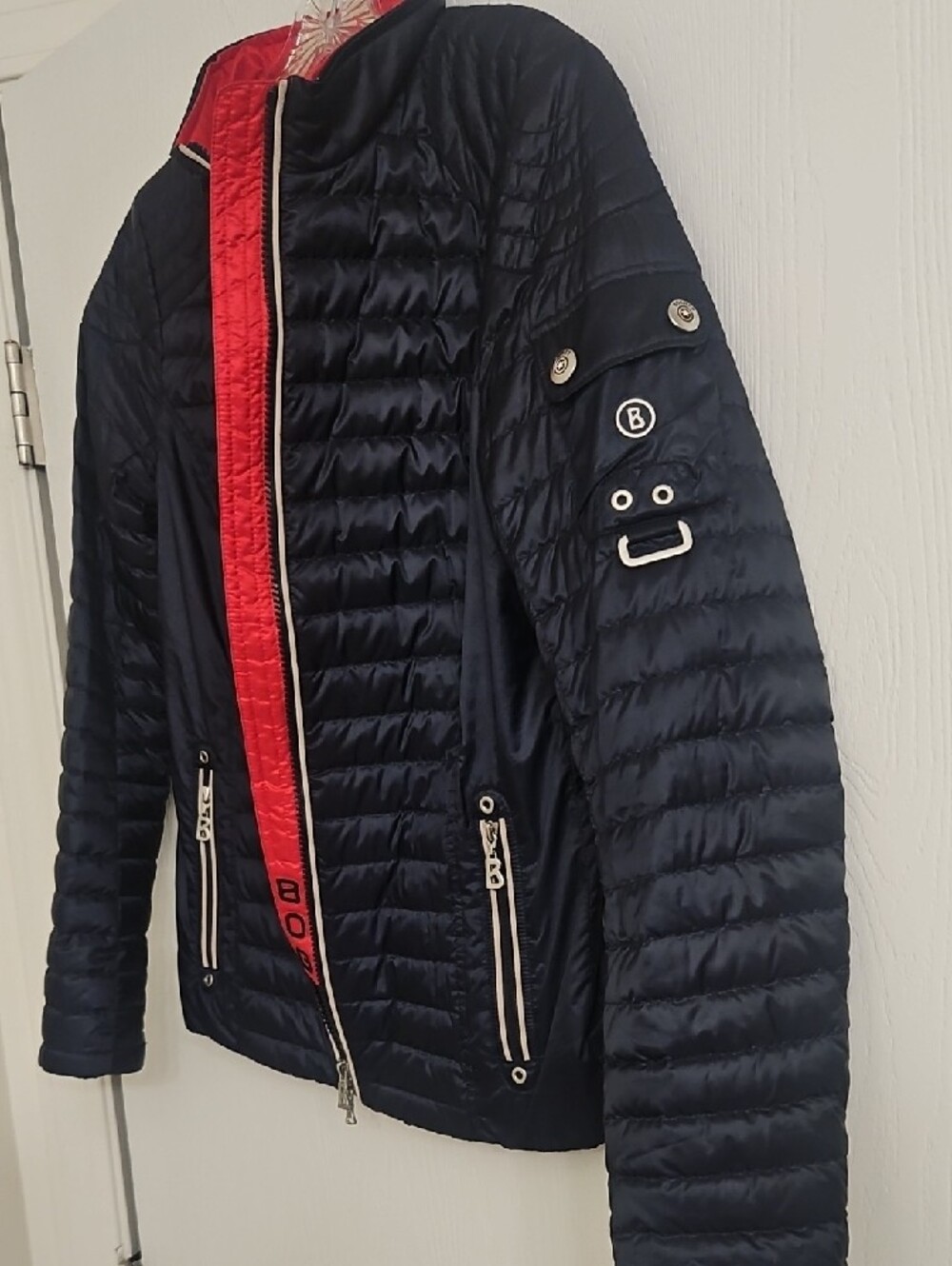 Bogner Navy Quilted Puffer Jacket with Red Lining- Like New